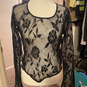 Vintage Betsey Johnson New York, Black Lace Top, Large